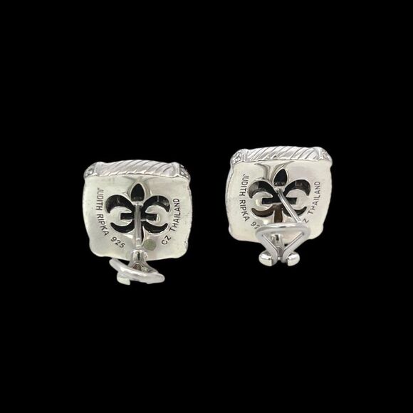 Judith Ripka Estate Onyx Omega Back Earrings Sterling Silver 14 Grams JR1 - Picture 7 of 14